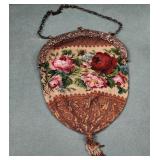 700 - RARE 1850S BEADED BAG W/ SILVER HANGAR (E56)