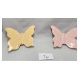 513 - TWO CERAMIC BUTTERFLIES YELLOW & PINK (T41)