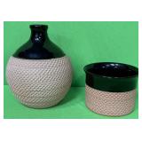 513 - TWO SEMI GLAZED BLACK CERAMIC VESSELS (F65)