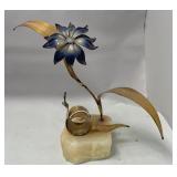 513 - METAL FLOWER SCULPTURE ON STONE BASE 6.5"T