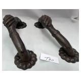513 - 2 ANTIQUE CAST IRON DOOR HANDLES (T80)