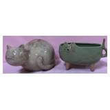 513 - CERAMIC CAT PLANTER & FIGURINE (T340)