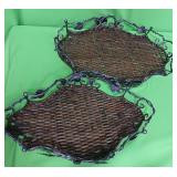 513 - TWO WICKER & METAL DECORATIVE TRAYS (F86)