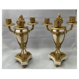 513 - ANTIQUE ORMOLU & MARBLE CANDLESTICKS W/COA