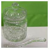 513 - VINTAGE CRYSTAL JAM/MARMALADE JAR W/ SPOON