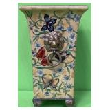 513 - CERAMIC VASE W/ BRASS LION HEAD DETAIL (F28)