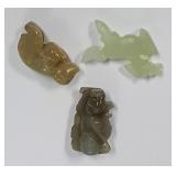 513 - THREE PIECES VINTAGE CARVED JADE (S4)