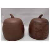 513 - TWO CHINESE CLAY TEA CANISTERS (T102)