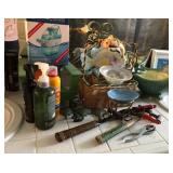 CUTLERY CADDY, WALL HOOKS, HAND TOOLS, FRAMED ART