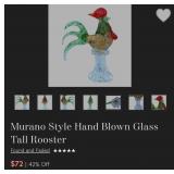 S2 - VINTAGE ART GLASS ROOSTER FIGURINE (L65)