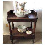 VINTAGE WASH STAND, PITCHER & BASIN, CHAMBER POT