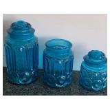 S2 - THREE BLUE GLASS CANISTERS (G7)