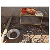 S2 - VINTAGE TEA CART, METAL RACKS, PLANTER POTS