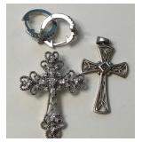 S2 - STERLING SILVER CROSS PENDANTS, EARRINGS