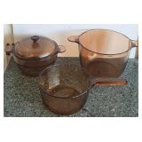 S2 - VINTAGE CORNING VISIONS AMBER GLASS COOKWARE