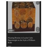 S2 - LUCITE PENNIES CUBE PAPERWEIGHT (L165)