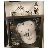 J2 - SIGNED RAIDERS HAT IN SHADOWBOX, FIGURINES