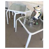 N1 -PAIR OF PATIO SIDE TABLES, TEAPOT WIND CHIME
