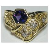 14KT GOLD SIZE 7 AMETHYST &DIAMOND RING 5.30GRS