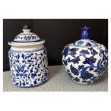 S1 - 2 BLUE & WHITE WARE GINGER JARS (G37)