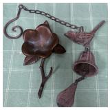 513 - CAST IRON ROSE W/ BIRD & BELL CHARMS (M72)