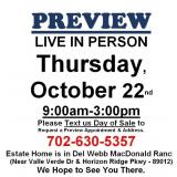 PREVIEW LIVE IN PERSON - Thursday, October 22nd