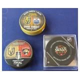 S3 - THREE COLLECTIBLE HOCKEY PUCKS (B1)
