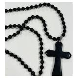 BLACK BEAD CROSS PENDANT NECKLACE