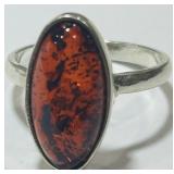 STERLING SILVER SIZE 6 AMBER RING 2.60GRS