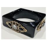 H- BLACK SQUARE RESIN BANGLE /ORNATE WORK