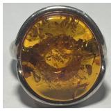 STERLING SILVER SIZE 10 AMBER RING 8.00GRS