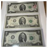 3 CRISP UNCIRCULATED 2 DOLLARS