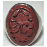 STERLING SILVER SIZE 11 CORAL RING 7.1 GRS
