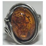 STERLING SILVER SIZE 9 AMBER RING 10.50GRS