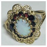 10KT GOLD SIZE 7 OPAL & GARNET RING 3.40GRS
