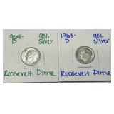 1963-D 1964-D SILVER DIMES