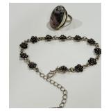 SILVER-TONE BRACELET AND RING