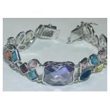 STERLING SILVER 7.5INCH GEMSTONE BRACLET 34GRS