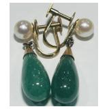 14KT GOLD JADE&PEARL EARRINGS