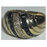 14KT GOLD SIZE 8 SAPPHIRE & DIAMOND RING 7.30GRS