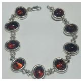 STERLING SILVER 7INCH AMBER BRACELET 17.10GRS
