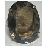 14KT GOLD SIZE 8 SMOKEY QUARTZ RING 9.4GRS