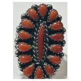 STERLING SILVER SIZE 7 CORAL RING 5.50GRS