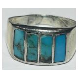 STERLING SILVER SIZE 11 TURUOISE RING 6.50GRS