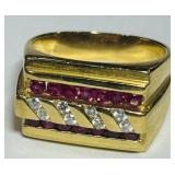 18KT GOLD SIZE 10 RUBY & DIAMOND RING 12.00GRS