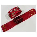 H- RED LEATHER WITH CRYSTALS BRACELET