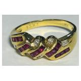 18KT GOLD SIZE 6.50 RUBY & DIAMOND RING 4.00GRS