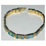 14KT GOLD INLAY OPAL BRACELET 7INCH 23.20GRS