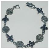 STERLING SILVER GARNET & MARCASITE BRAC.14GRS
