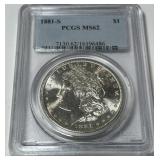 1881-S MORGAN SILVER DOLLAR MS62